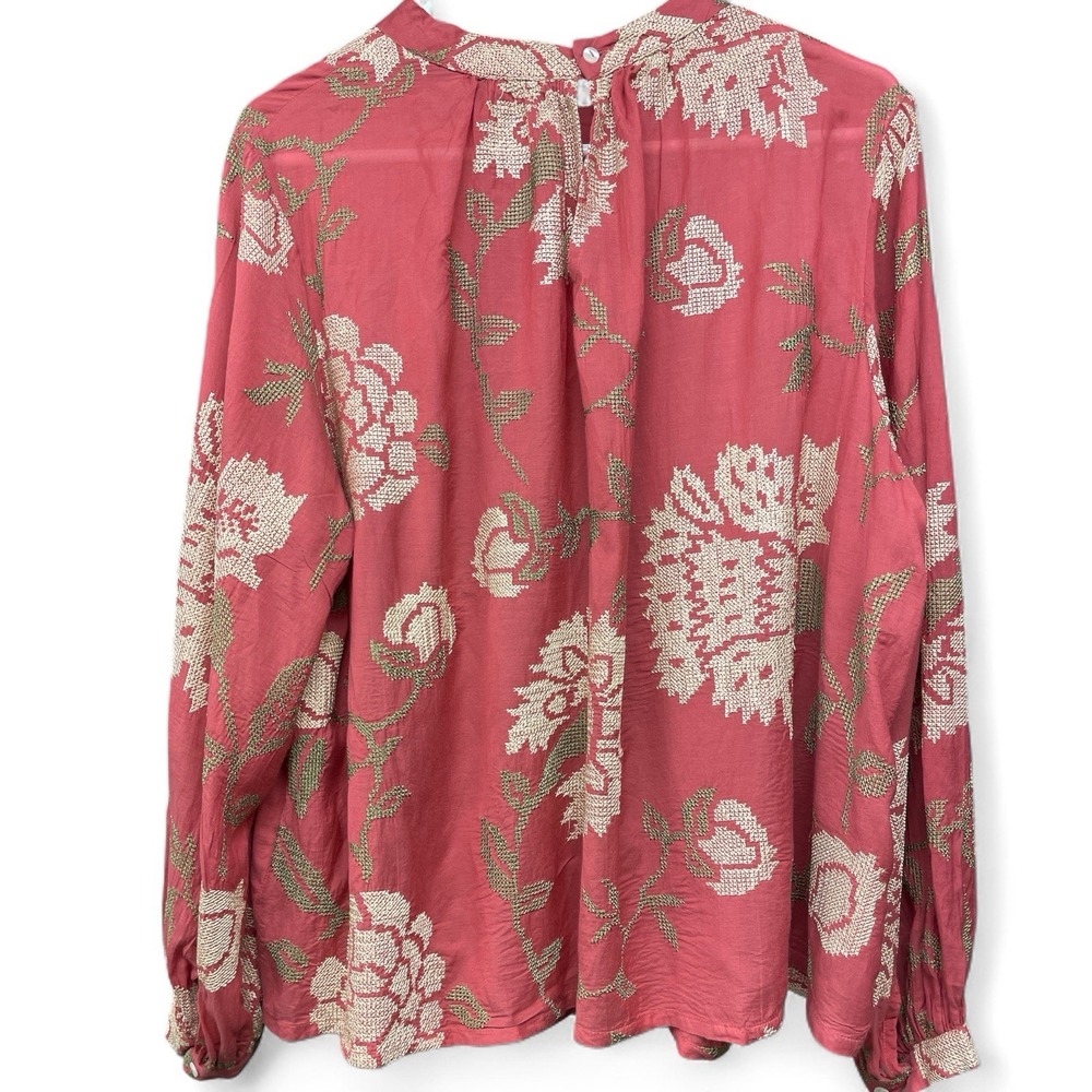 Anthropologie Payal Pratap Rhododendron Cross Stitch Embroidered Blouse - 18W - Picture 2 of 10